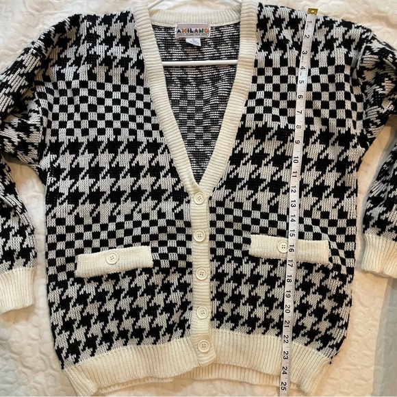 A’MILANO Cardigan Sweater Paris Milano New York Houndstooth Herringbone Large - Picture 7 of 8
